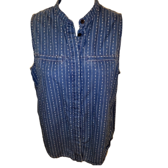 Madewell Sleeveless Chambray Denim Blue Button-up Top with Mandarin Collar XS - Picture 2 of 4